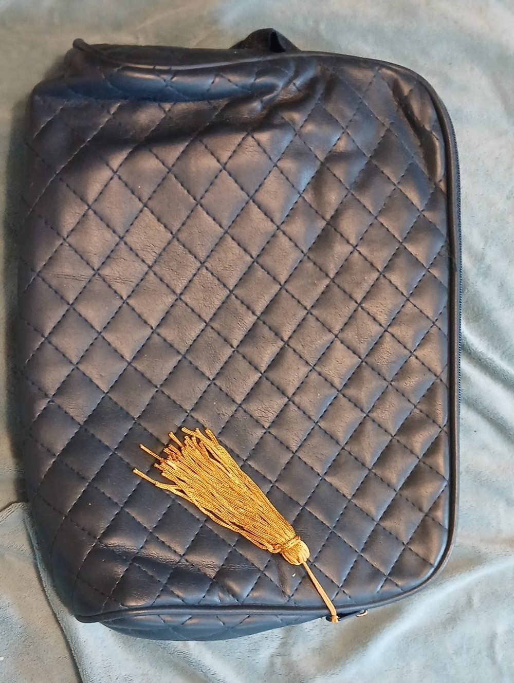 Quilted Navy Women’s Clutch/Make Up Bag with Gold Tassel